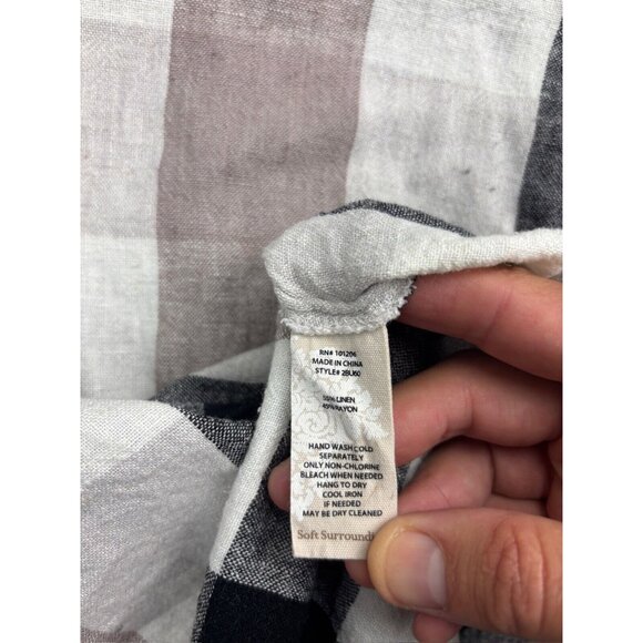 Soft Surroundings Linen Top Women's M Beige Black Check Button Up Zipper Back - Picture 6 of 7